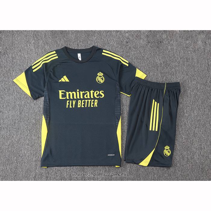 Chandal del Real Madrid Manga Corta 2025-2026 Negro Amarillo - Pantalon Corto